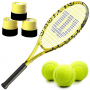WR069210U-Yellow-OG Wilson Minions Kids Tennis Racquet Yellow Overgrips Balls