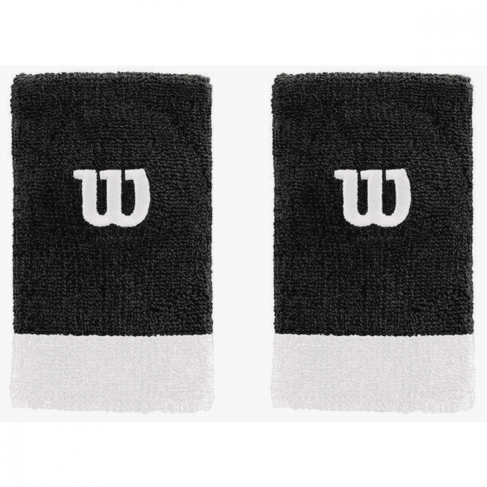 WRA733519 Wilson Extra Wide 'W' Tennis Wristband_Black-White