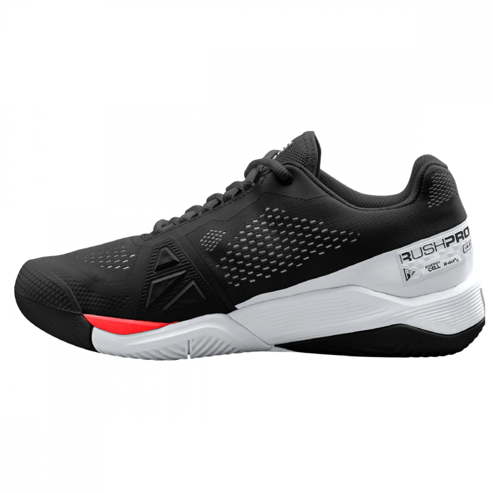 WRS328320 Wilson Men's Rush Pro 4.0 Tennis Shoes (Black/White/Poppy Red) - Left