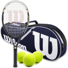 Wilson Hyper Hammer 5.3 Tennis Racquet Bundled w Advantage II Tennis Bag and 3 Tennis Balls (Navy/White) -