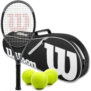 WR056110U-Bag-Ball-Black Wilson H2 Hyper Hammer Tennis Racquet Bundled w Advantage II Tennis Bag and 3 Tennis Balls (Black/White) 