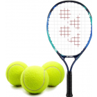 Yonex Junior Sky Blue Tennis Racquet Prestrung bundled w 3 Tennis Balls -