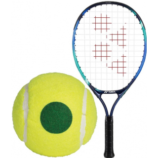 YonexJr-GreenDot Yonex Junior Sky Blue Tennis Racquet Prestrung bundled w 3 Green Dot Tennis Balls a