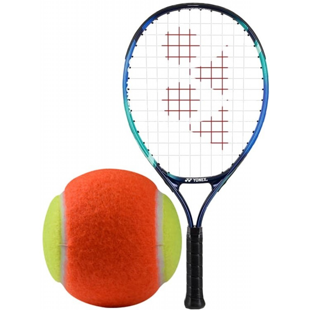 YonexJr-OrangeBalls Yonex Junior Sky Blue Tennis Racquet Prestrung bundled w 3 Orange Tennis Balls a