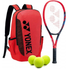 Yonex Jr VCore 7th Gen Racquet Bundled + a Team Backpack + 3 Tennis Balls (Red) -