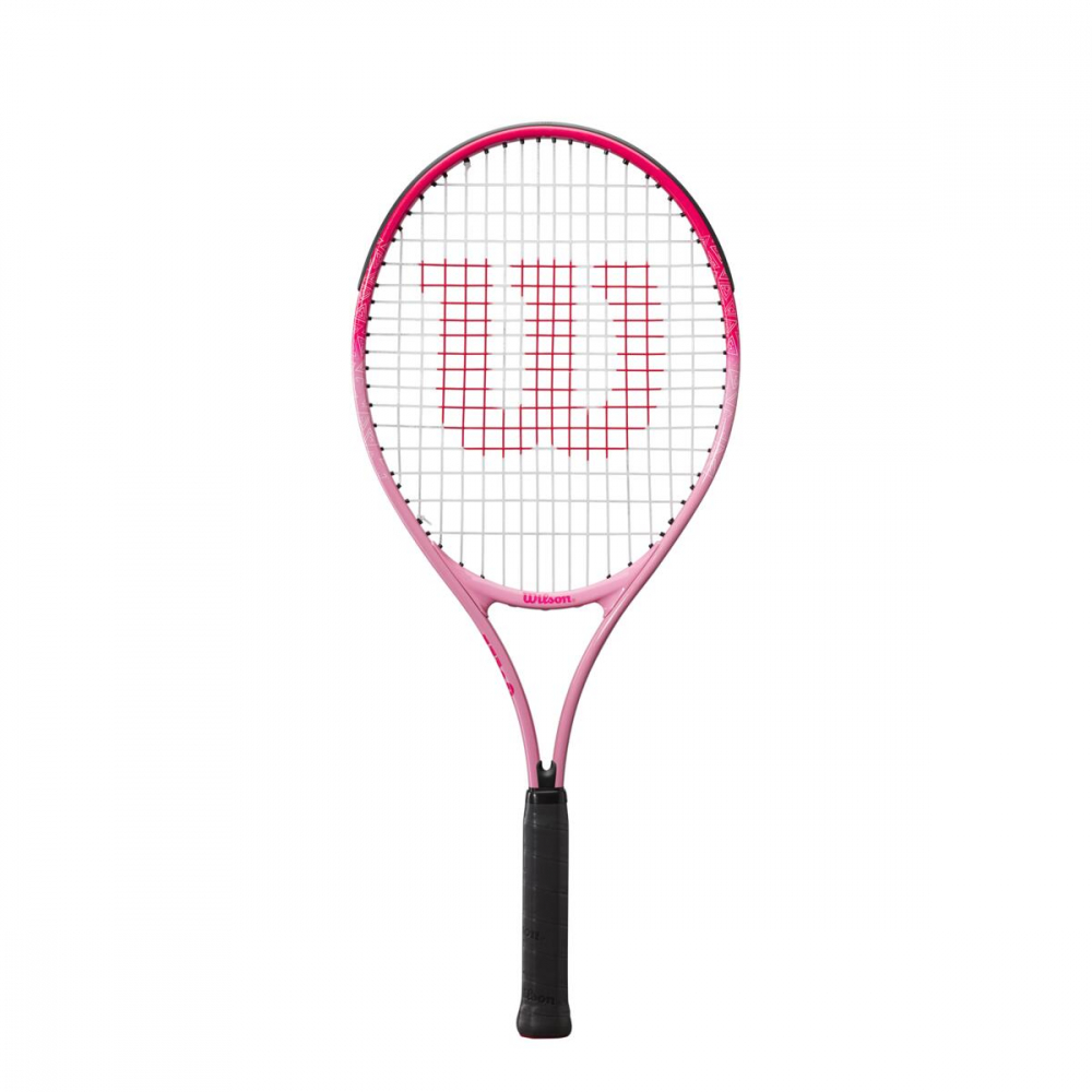 2022SUMMER/AUTUMN新作 Wilson Burnピンク25インチ女子テニスラケット白のオーバーグリップ3個とピンクのテニスボール1缶同梱 