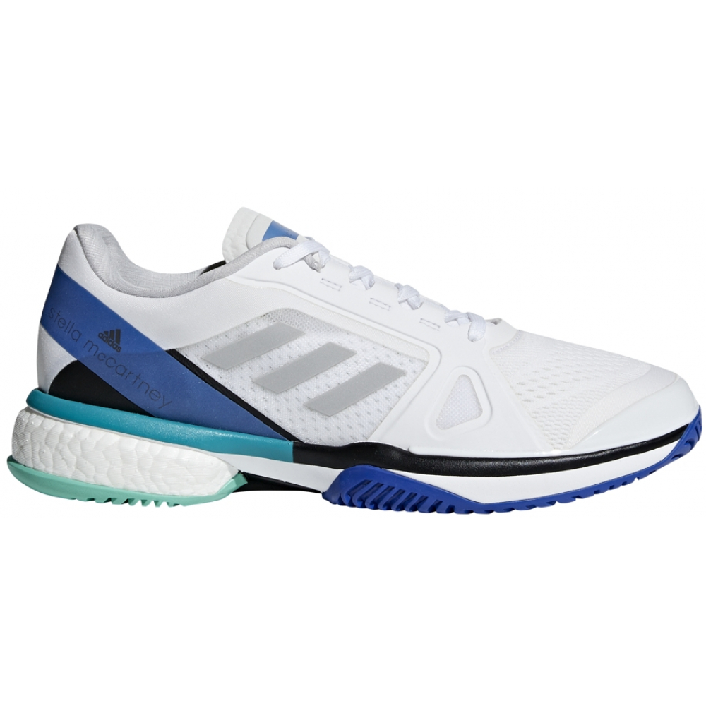 Adidas Women's aSMC Barricade Boost Tennis Shoe (White/Stone/Ray Blue)