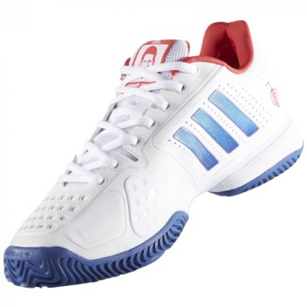 elke keer Oefening rammelaar Adidas Barricade Novak Pro Tennis Shoes (White/Blue/Red)