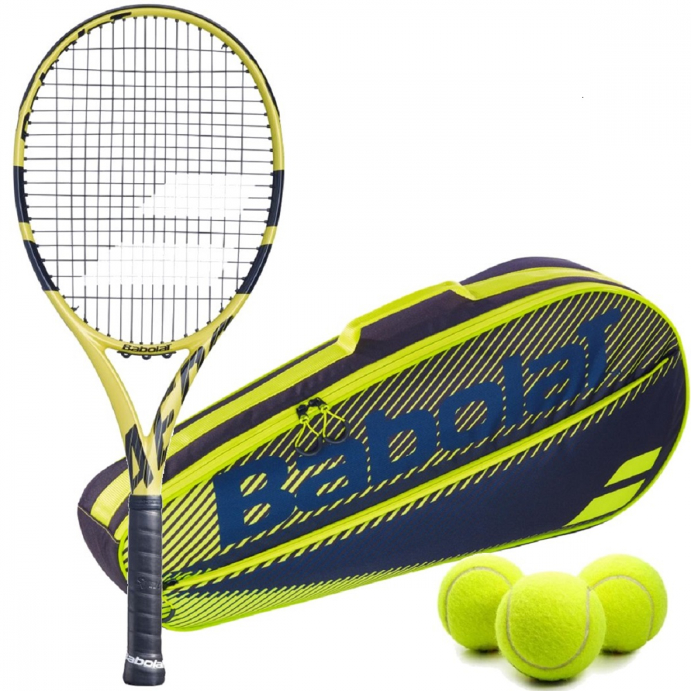 102390-191-751202-142-Balls-BNDL Babolat Aero G Tennis Racquet + Yellow Club Bag and 3 Balls 