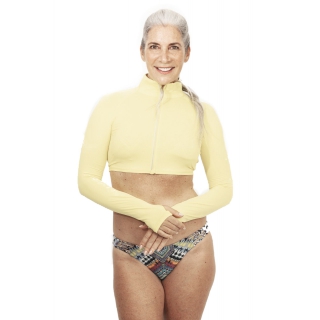 BloqUV Women's Long Sleeve Full Zip Sun Protective Athletic Crop Top (Lemon Yellow)