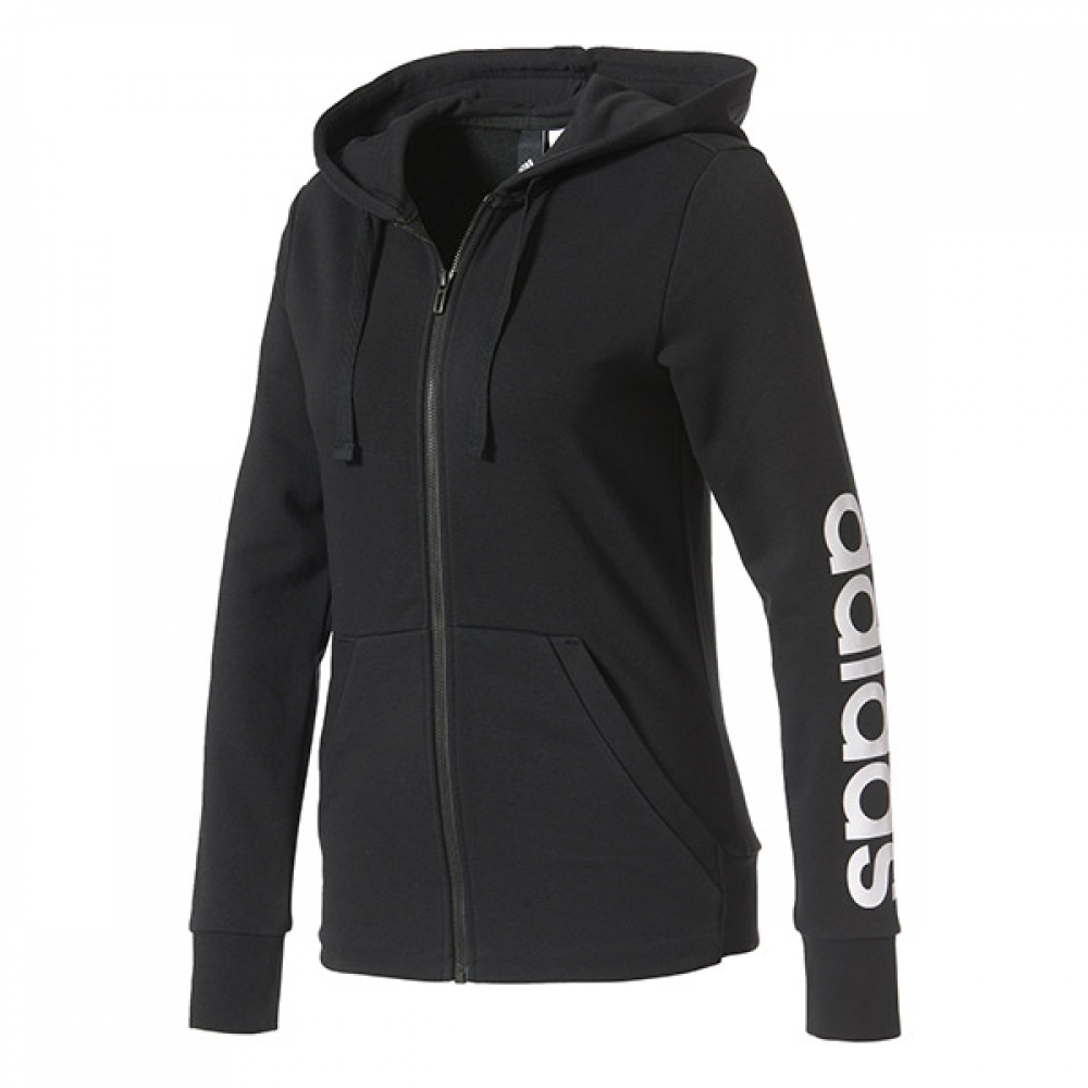 Adidas Women's Essentials Linear Full-Zip Hoodie (Black)