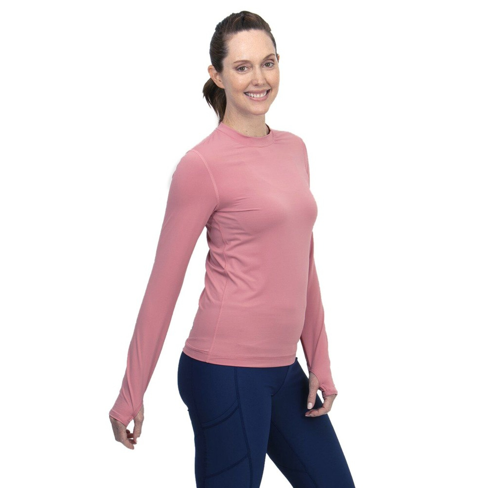 BloqUV Women's Long Sleeve 24/7 Sun Protective Athletic Tee Shirt (Dusty Rose)