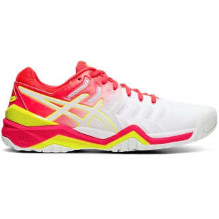 Asics Women's Gel Resolution 7 Tennis Shoes (White/Laser Pink)