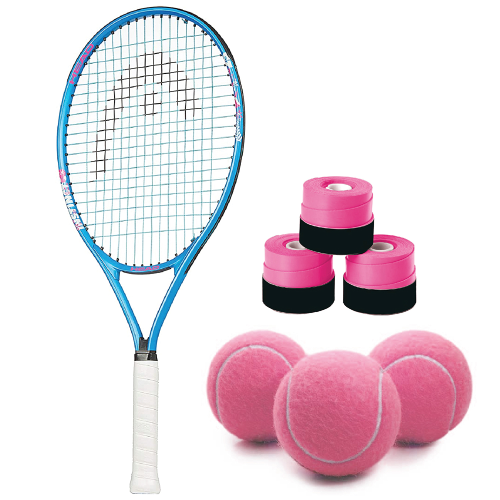 HEAD Instinct Junior Girls Tennis Racquet Kit or Set Bundled with Pink Tennis Balls and Pink Overgrip Perfect Starter Set for Girls 
