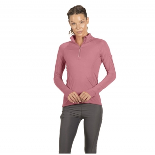 BloqUV Women's Sun Protective Mock Zip Long Sleeve Athletic Top (Dusty Rose)