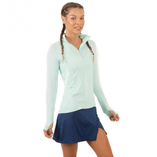 BloqUV Women's Sun Protective Mock Zip Long Sleeve Athletic Top (Mint)