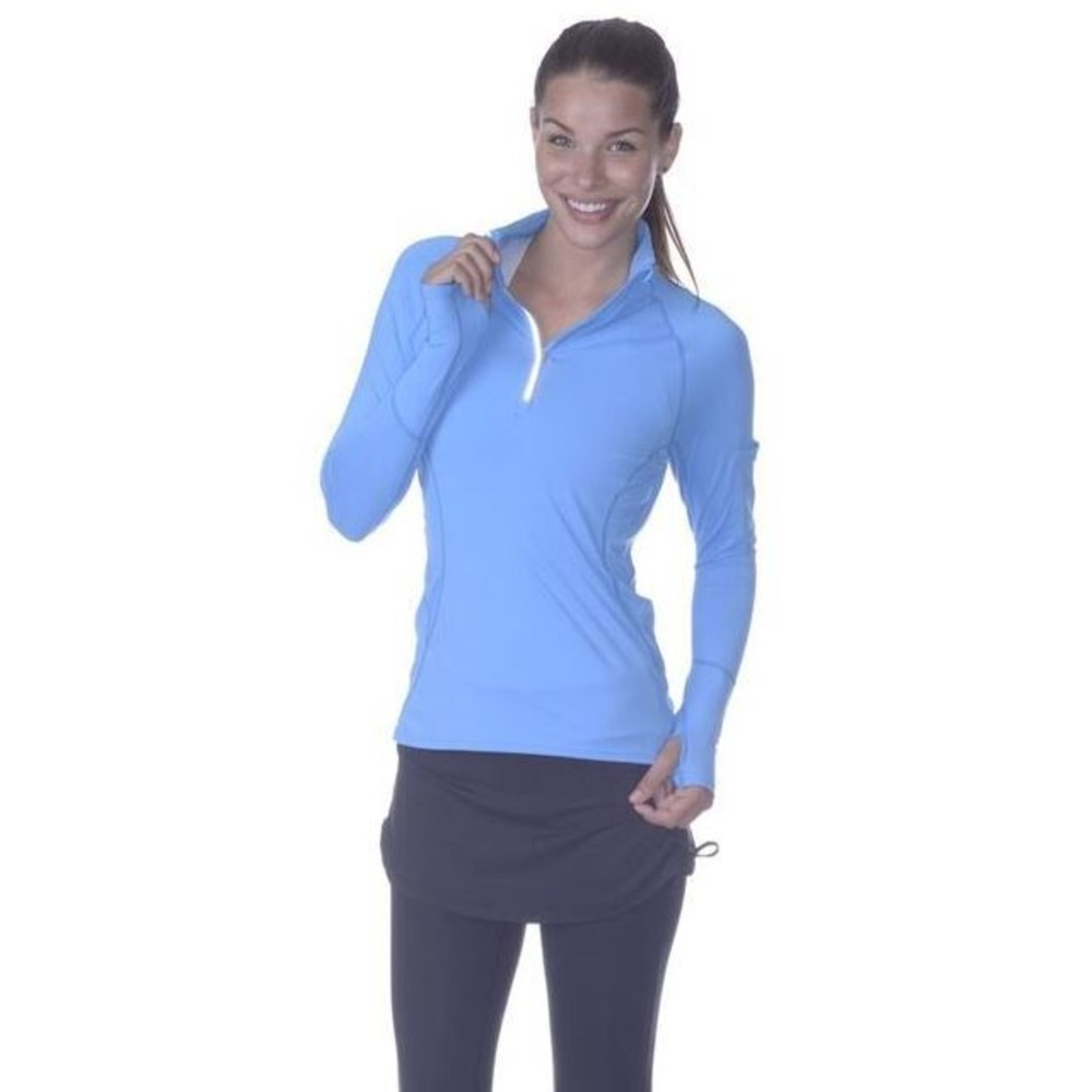 BloqUV Women's Sun Protective Mock Zip Long Sleeve Athletic Top (Ocean Blue)