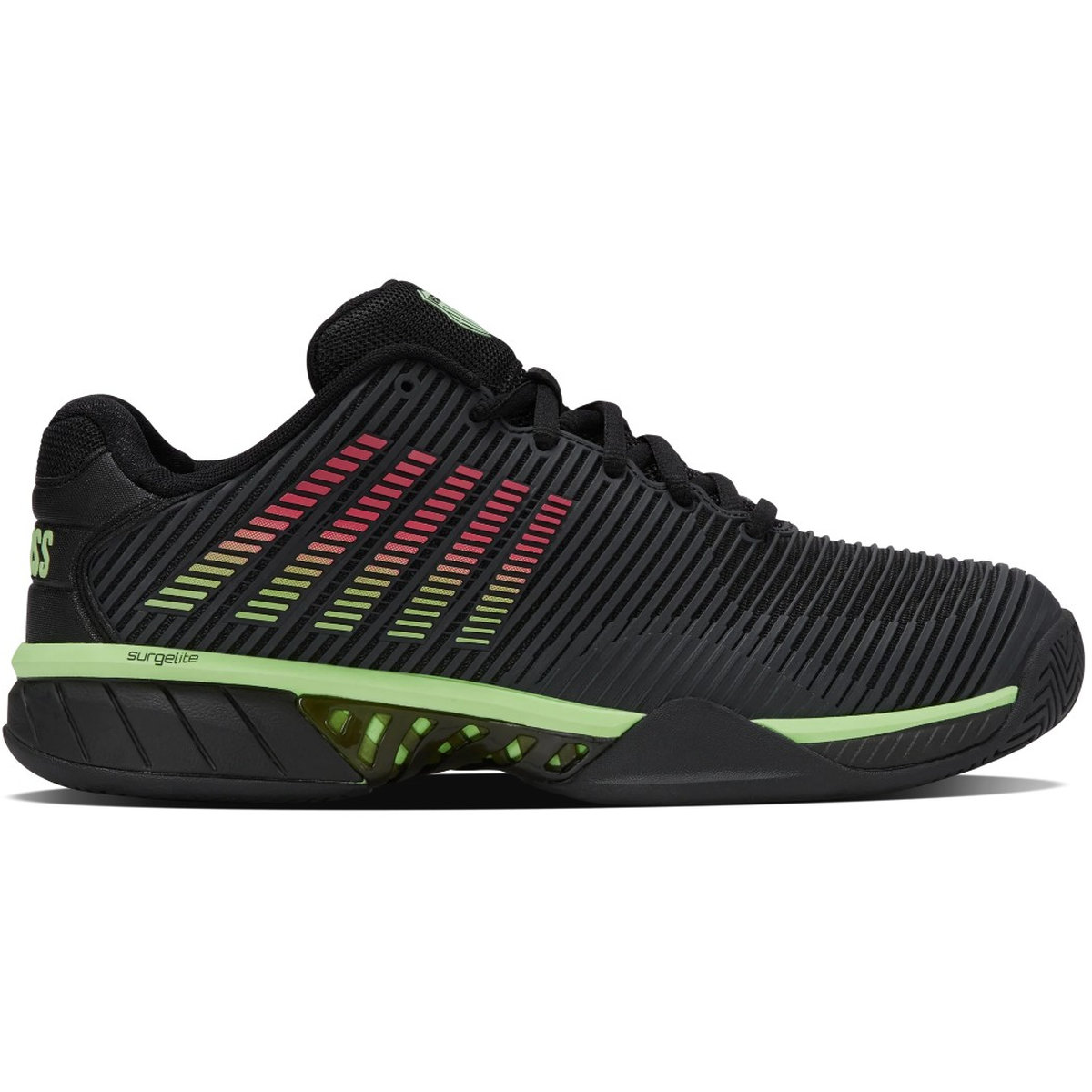 06806-034 K-Swiss Men's Hypercourt Express 2 Wide (2E) Tennis Shoes (Black/Soft Neon Green/Neon Lava)