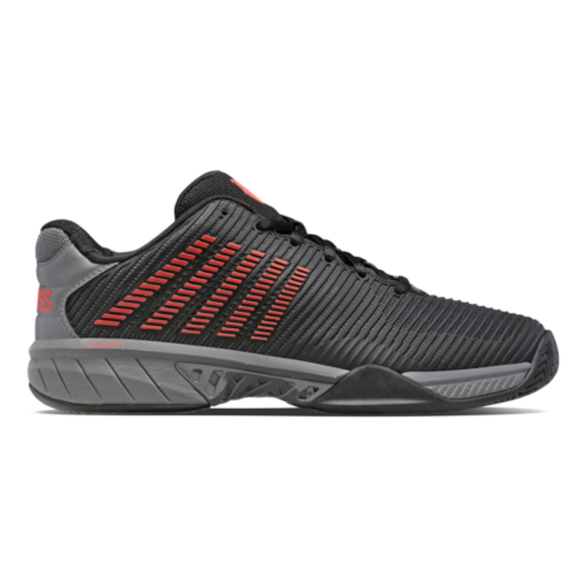 06806-042 K-Swiss Men's Hypercourt Express 2 (2E) Tennis Shoes (Jet Black/Steel Gray/Spicy Orange)