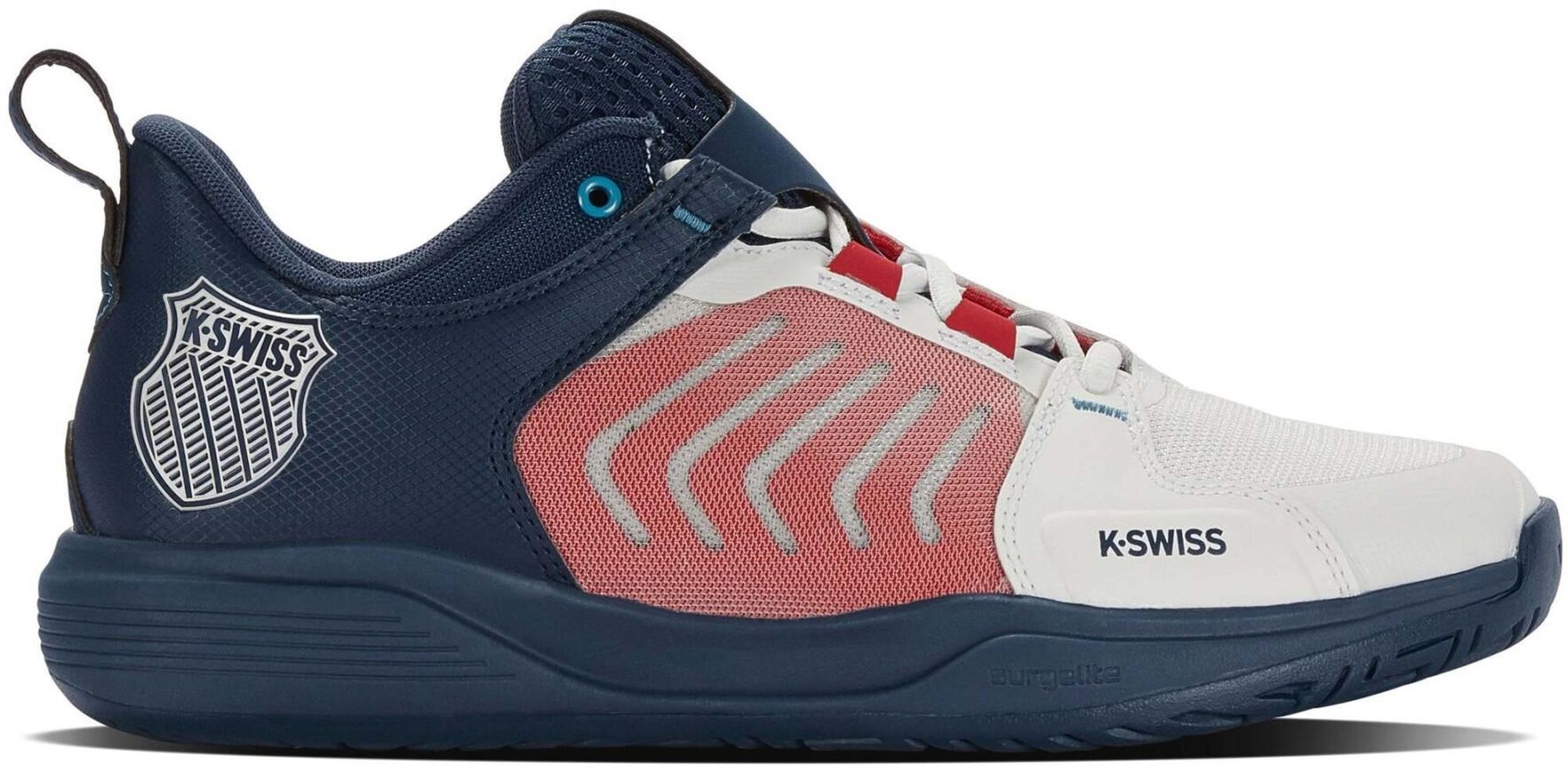 07395-146 K-Swiss Men's Ultrashot Team Tennis Shoes (Blanc de Blanc/Blue Opal/Lollipop)