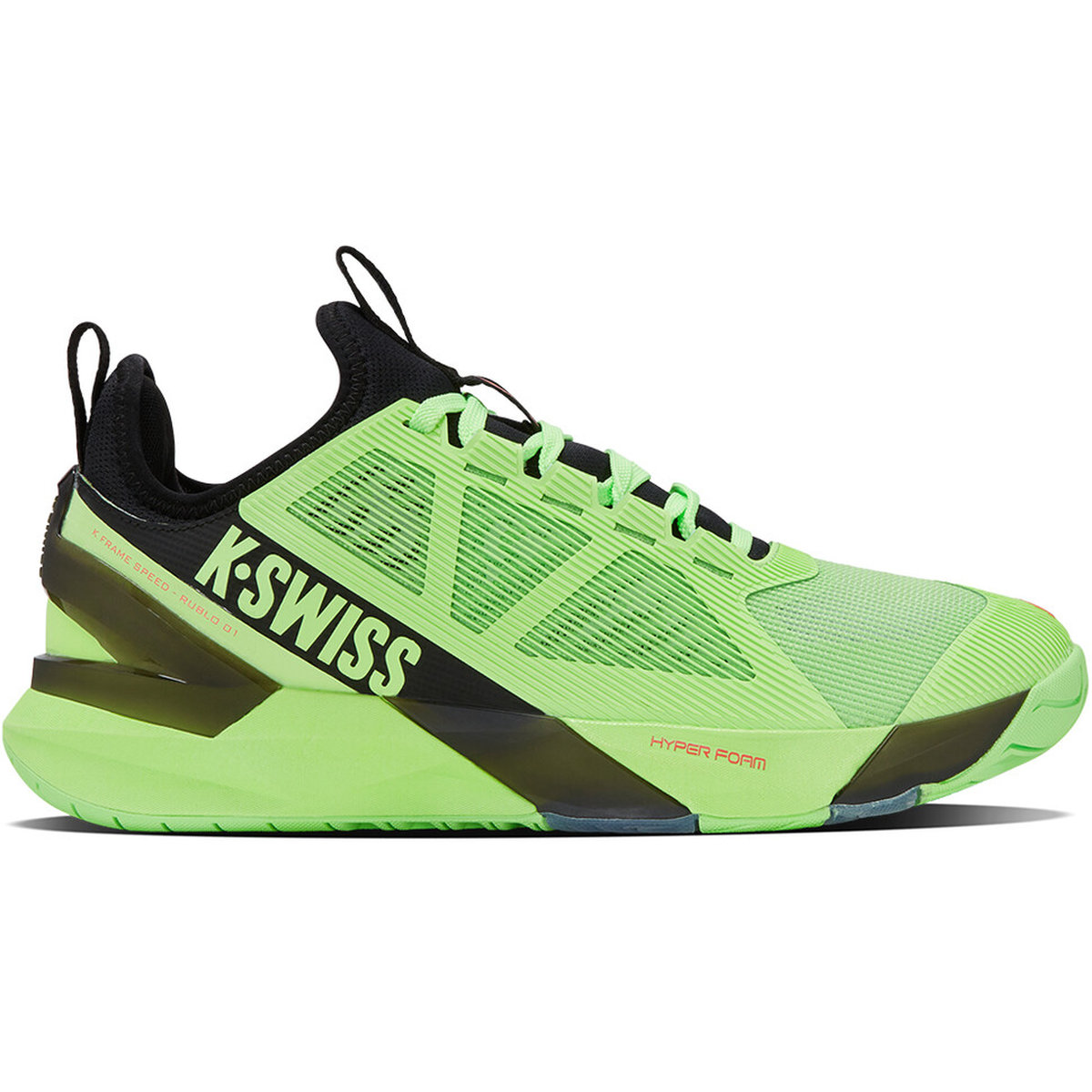 09483-306 K-Swiss Men’s K-Frame Speed Rublo Tennis Shoes (Soft Neon Green/Black/Neon Lava)