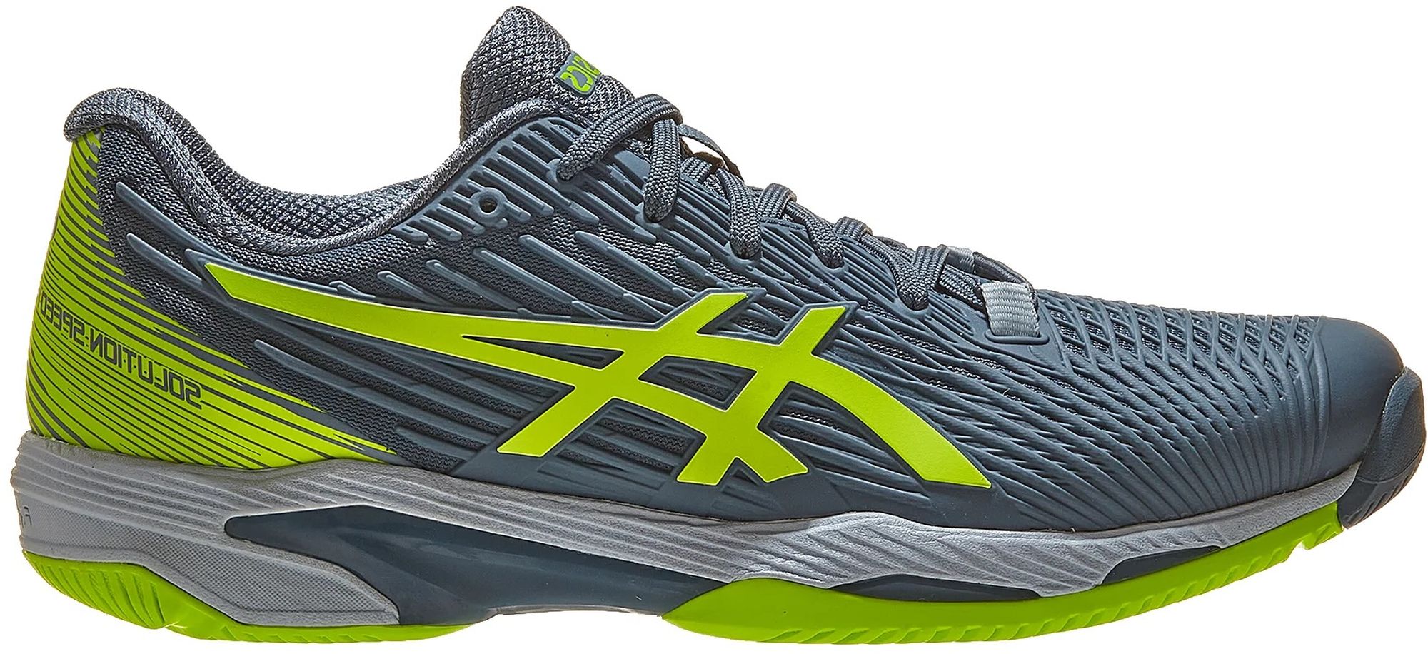 1041A182-402 Asics Men's Solution Speed FF 2 Tennis Shoes (Steel Blue/Hazard Green)