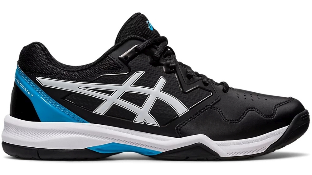 1041A223-004 Asics Men's Gel-Dedicate 7 Tennis Shoes (Black/Island Blue)