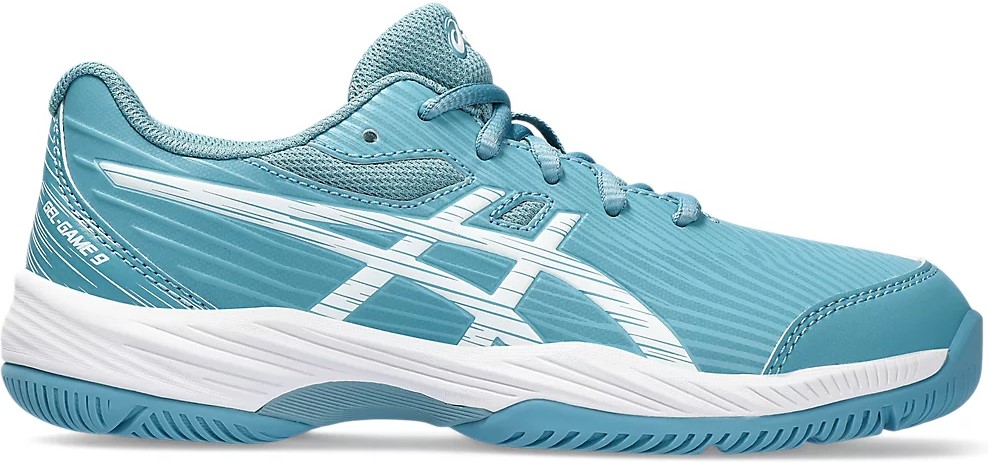 1044A052-102 Asics Juniors Gel-Game 9 GS Tennis Shoes (White Restful Teal) a