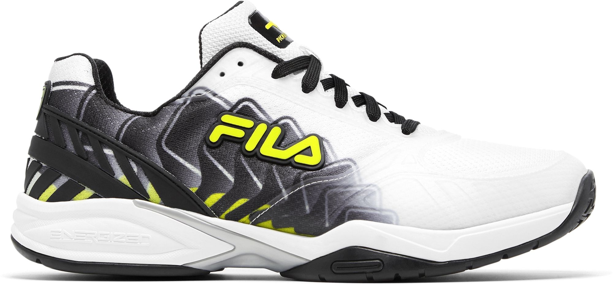 1PM01793-115 Fila Men's Volley Zone Pickleball Shoes (White/Black/Safety Yellow)