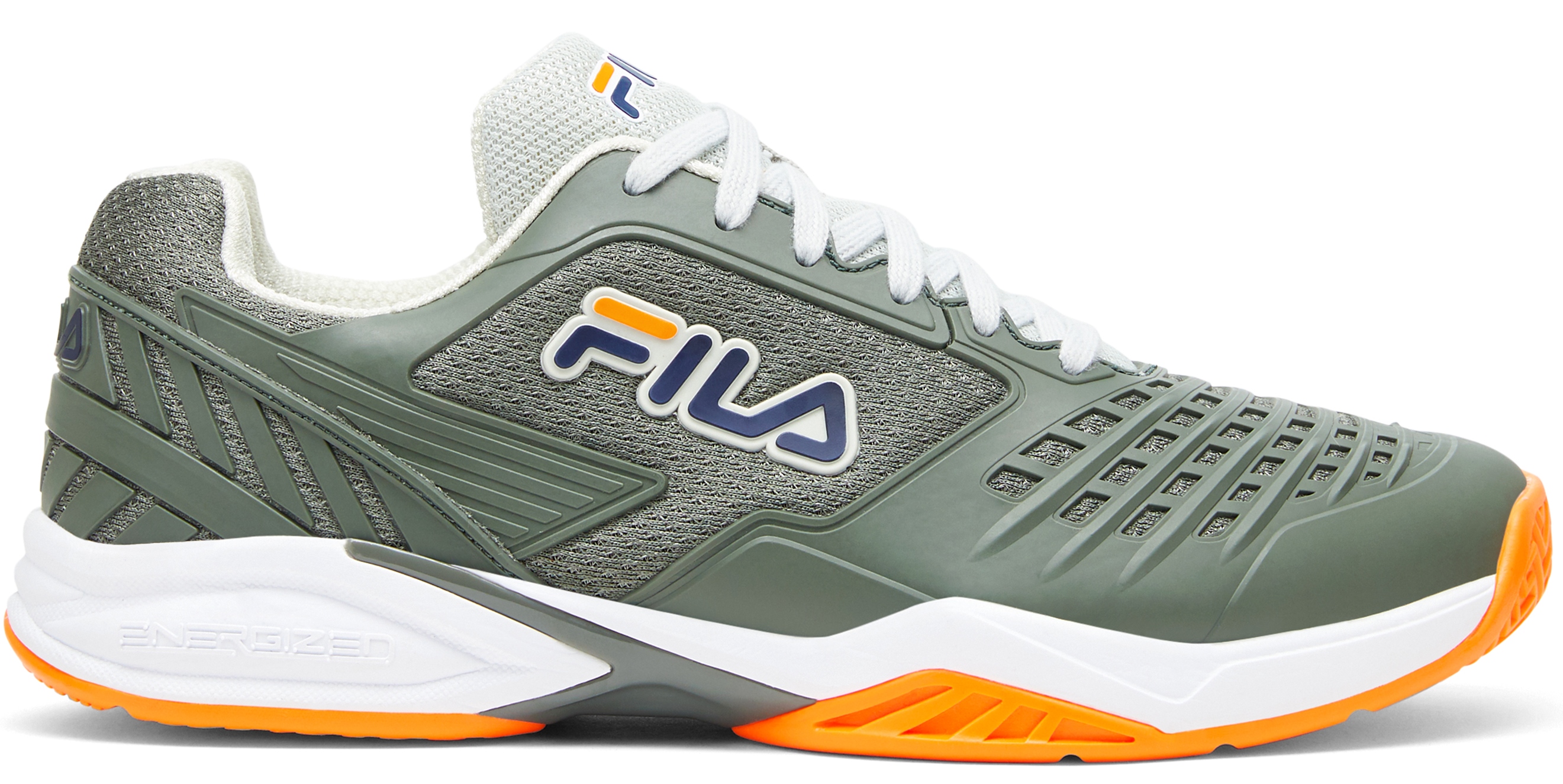 1TM01389-322 Fila Men's Axilus 2 Energized Tennis Shoes (Agave Green/White/Shocking Orange)