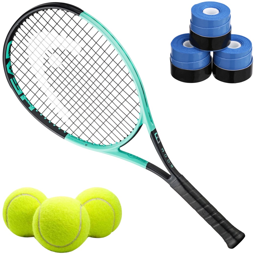 230164-Blue-OG Head Auxetic 2.0 Boom 26 Inch Junior Tennis Racquet bundled w 3 Blue Overgrips + 3 Tennis Balls