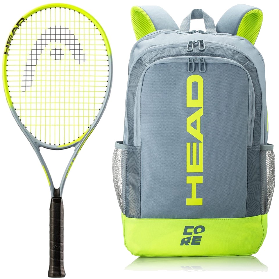 TourPro-284261-GRNY Head Nano Titanium Tour Pro Tennis Racquet Bundled with a Core Tennis Backpack (Grey Yellow)rey Yellow)