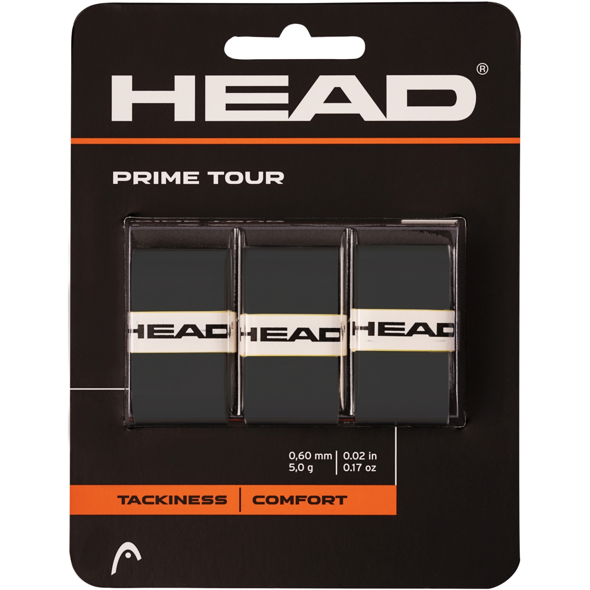 Head Prime Tour Tennis Racquet Overgrip 3-Pack (Black)