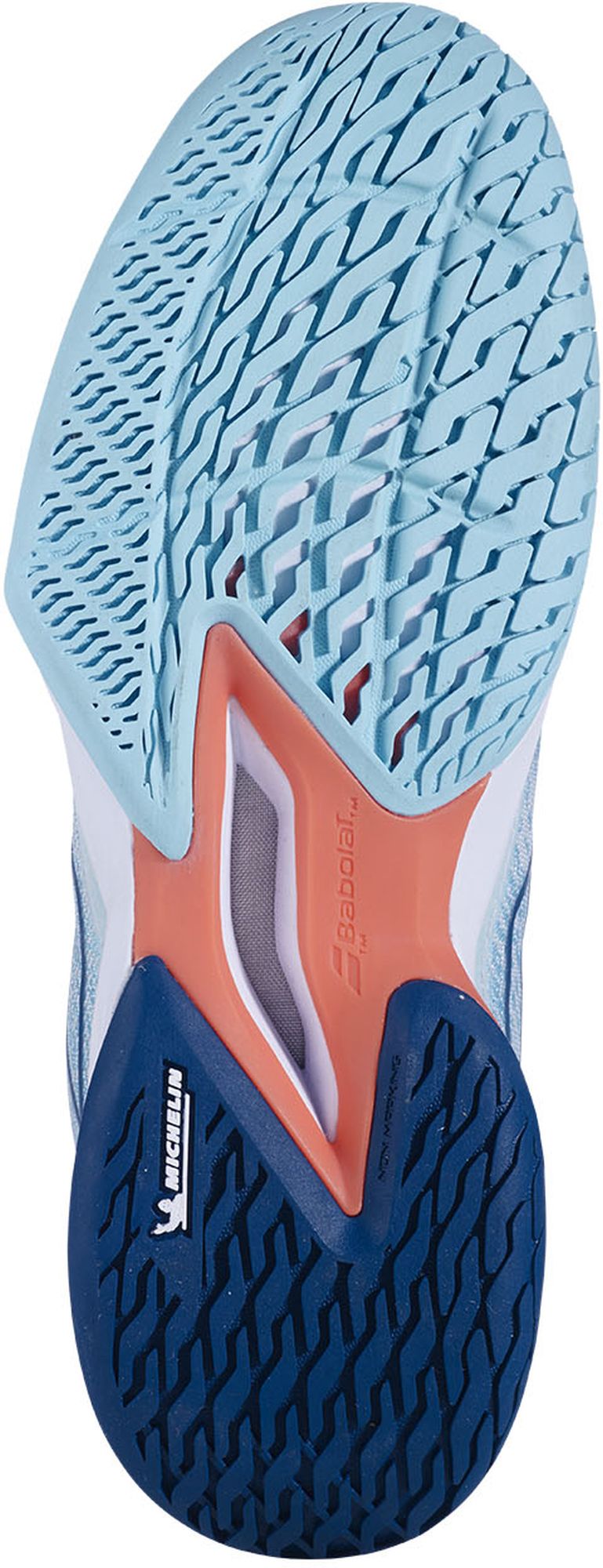 Babolat Women #39 s Jet Mach 3 All Court Tennis Shoes (White/Angel Blue)