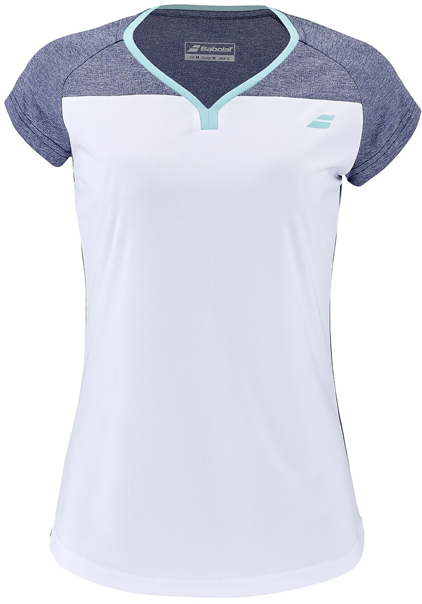 3GTE011-1079 Babolat Girl's Play Cap Sleeve Tennis Tee (White/Blue Heather)