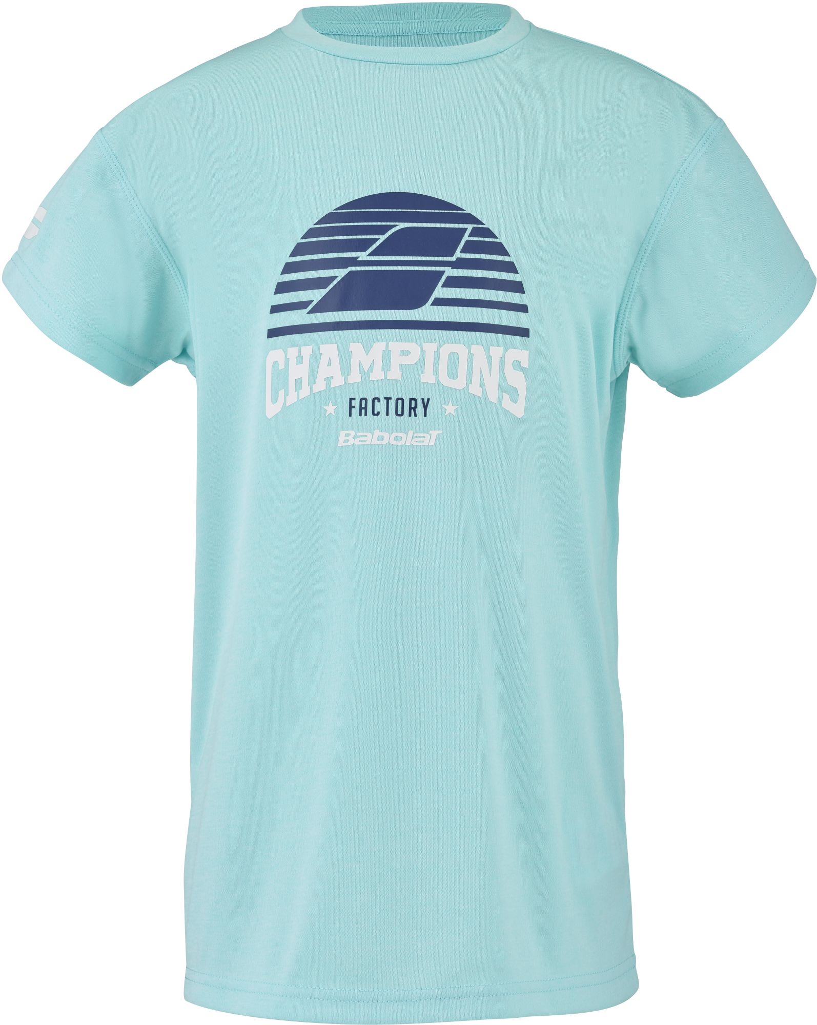 4BTE017-4096 Babolat Boy's Exercise "Champion Factory" Graphic Tennis Tee (Angel Blue Heather)