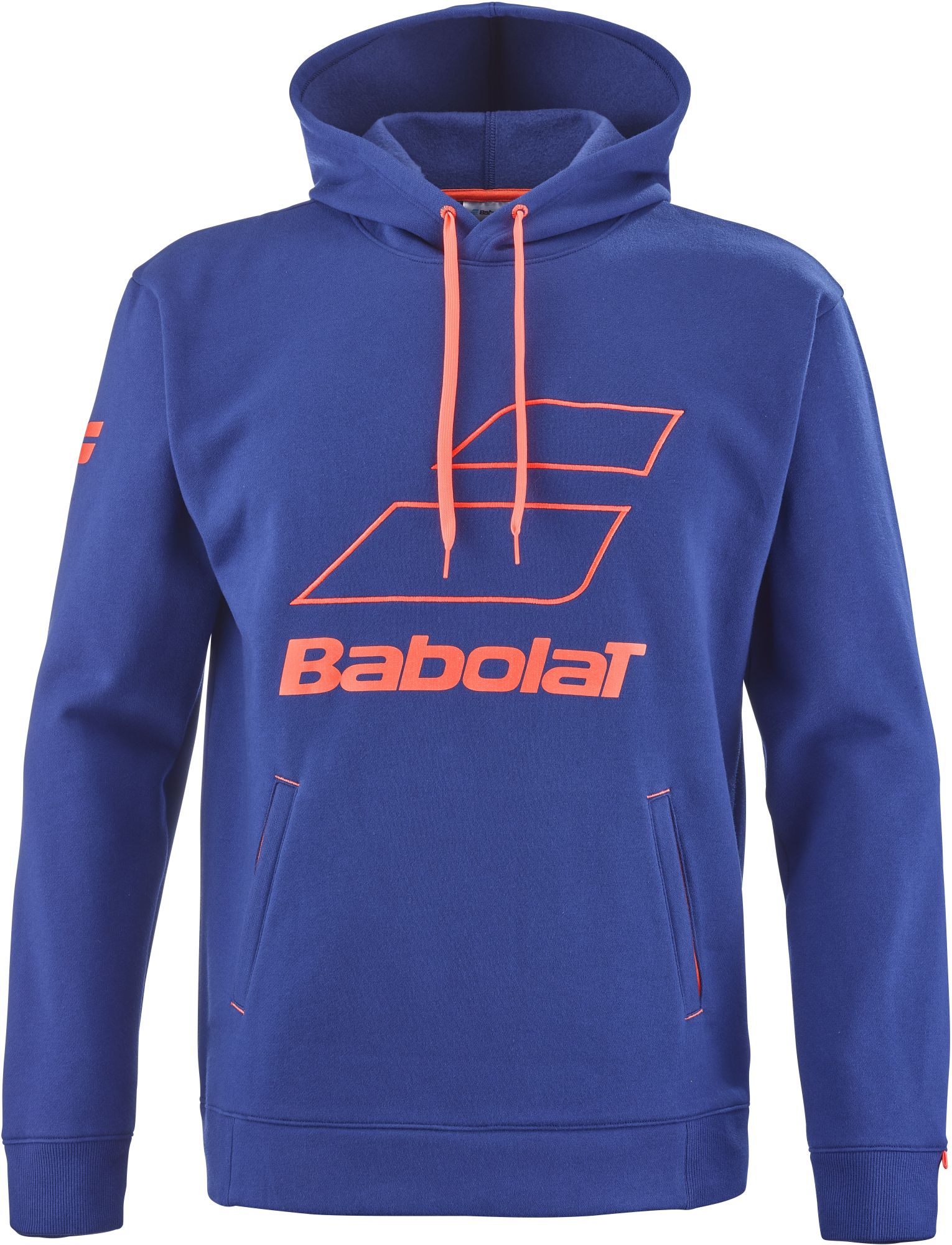 4MTD041-4000 Babolat Men’s Exercise Hooded Tennis Training Sweatshirt (Dark Blue/Orange)