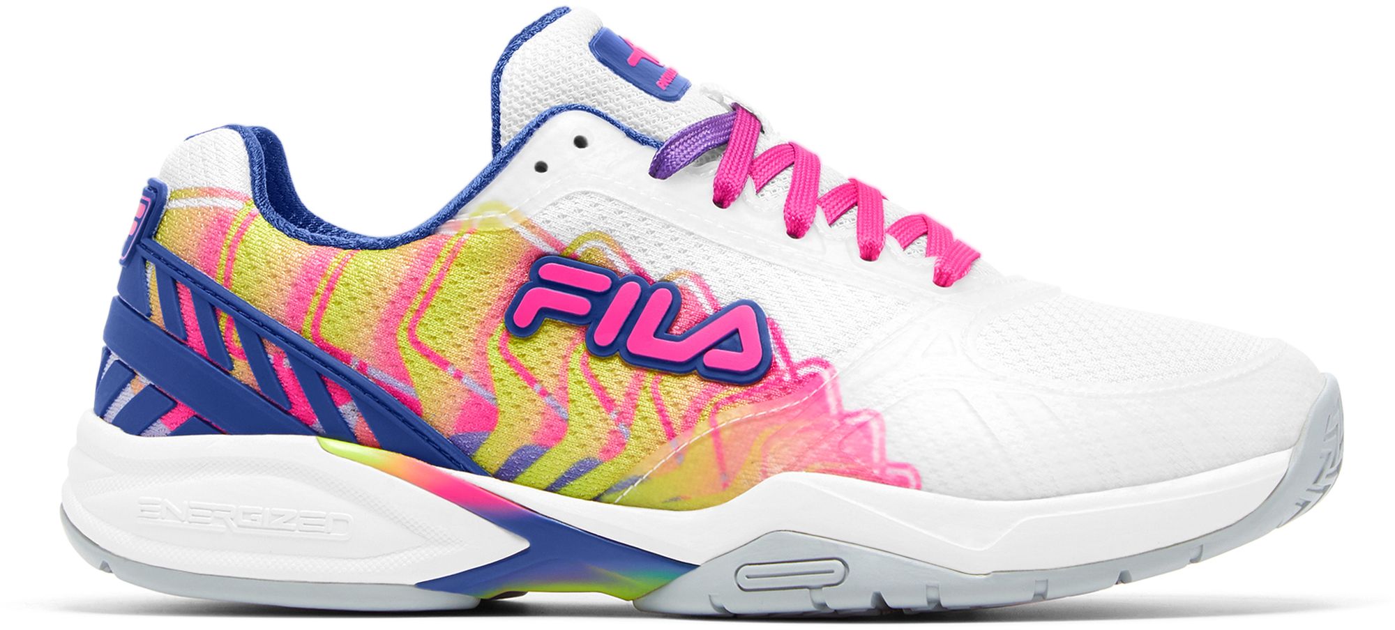 5PM01794-149 Fila Women's Volley Zone Pickleball Shoes (White/Knockout Pink/Mazarine Blue)