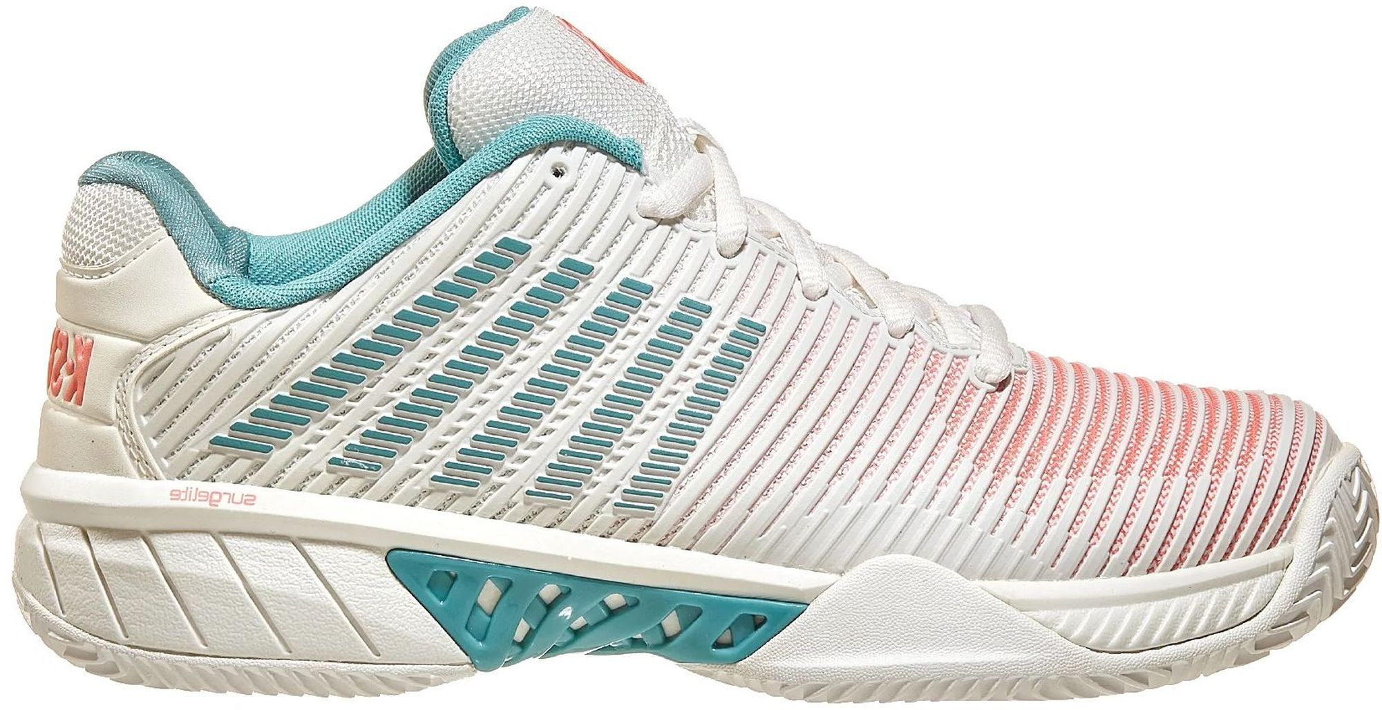 96613-143 K-Swiss Women's Hypercourt Express 2 Tennis Shoes (Blanc De Blanc/Nile Blue/Desert Flower)