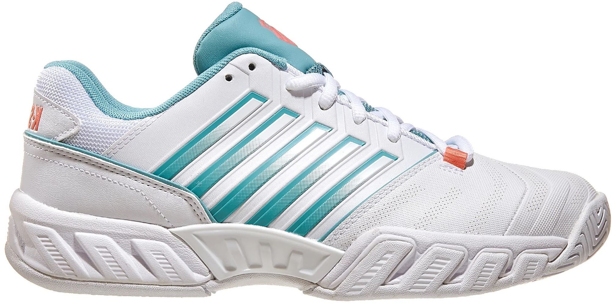96989-109 K-Swiss Women's Bigshot Light 4 Tennis Shoes (Blanc De Blanc/Nile Blue/Desert Flower)