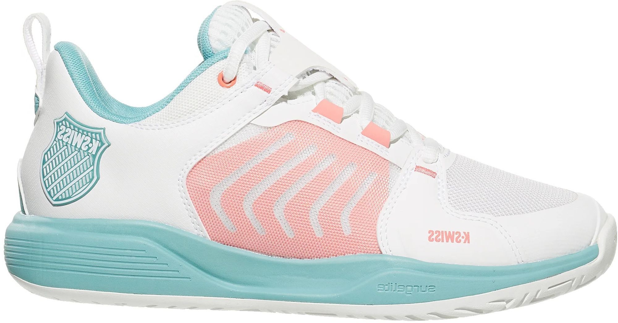 97395-143 K-Swiss Women's Ultrashot Team Tennis Shoes (Blanc De Blanc/Nile Blue/Desert Flower)