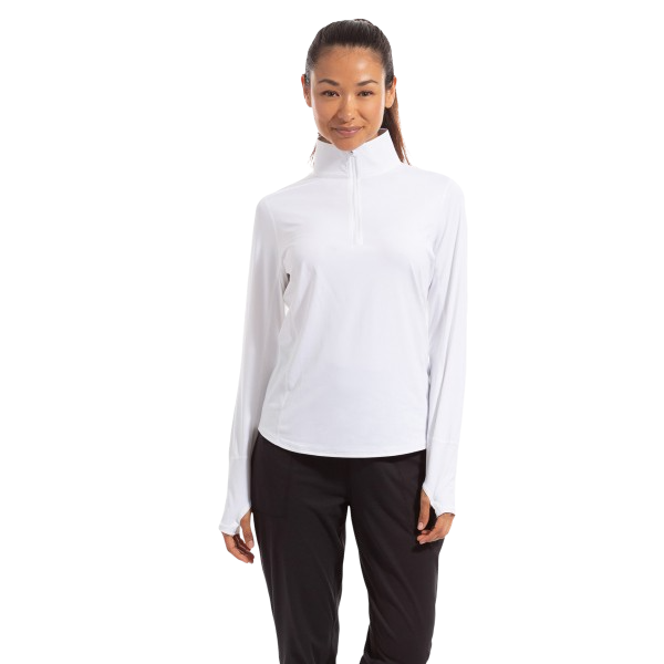 BUV-3002-WHT BloqUV Women's Relaxed Fit Mock Neck Zip Top (White)