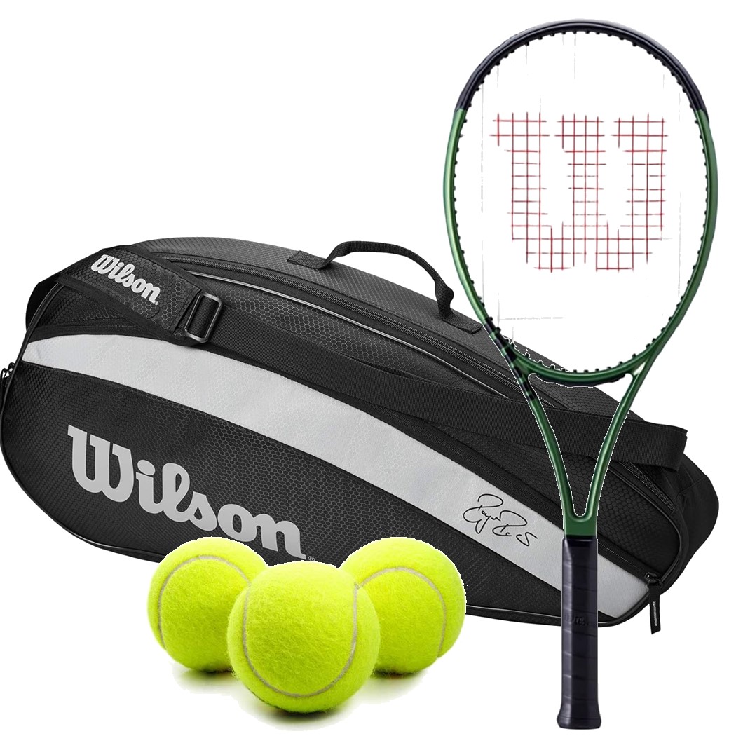 Blade101L-FedTeam-Balls Wilson Blade 101L v8 Tennis Racquet Bundled w a Federer Team 3 Racquet Bag & Balls