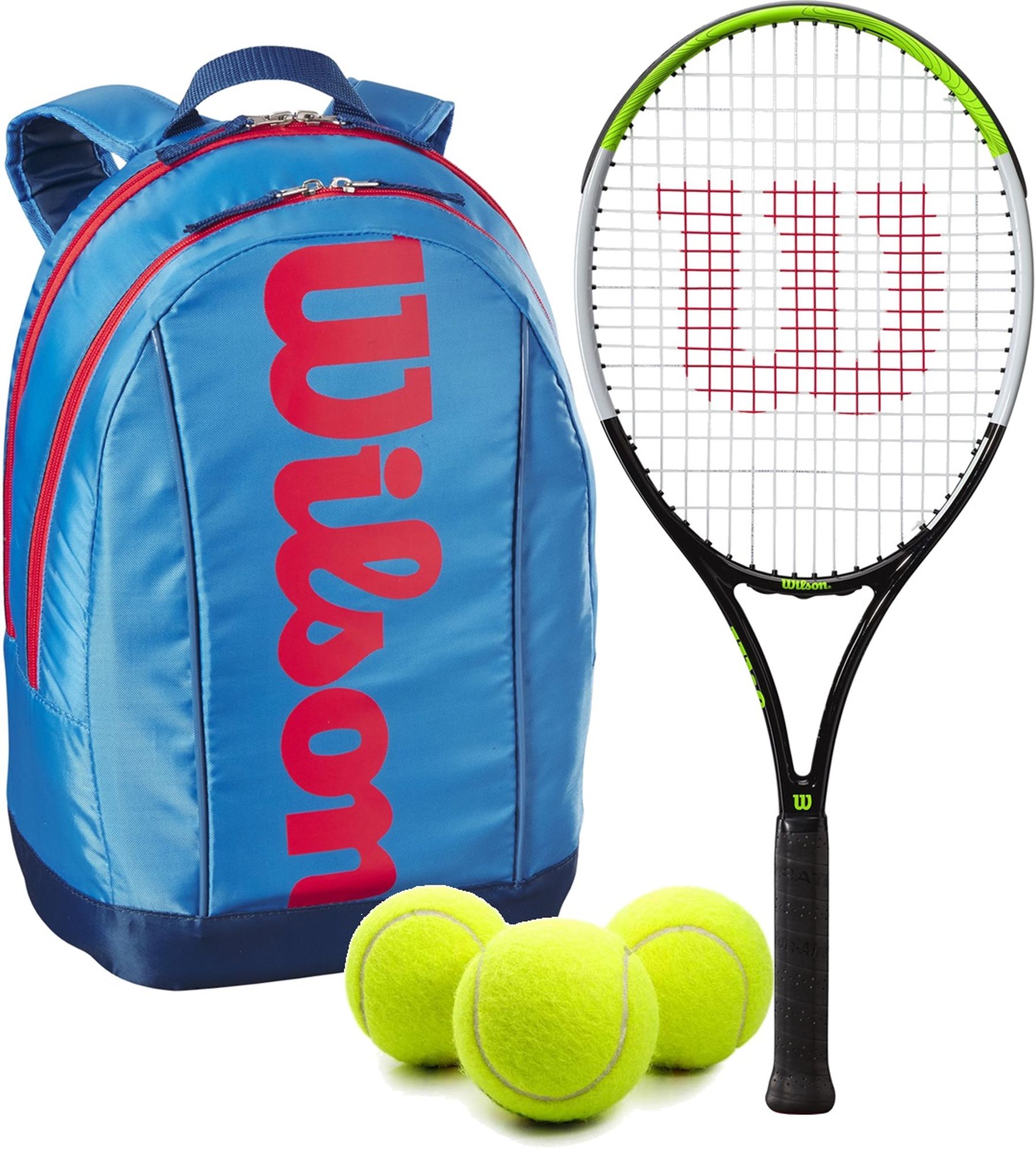 BladeFeelJr-WR8023802001U-Ball Wilson Blade Feel Junior Tennis Racquet + Backpack + 3 Tennis Balls (Blue/Orange)
