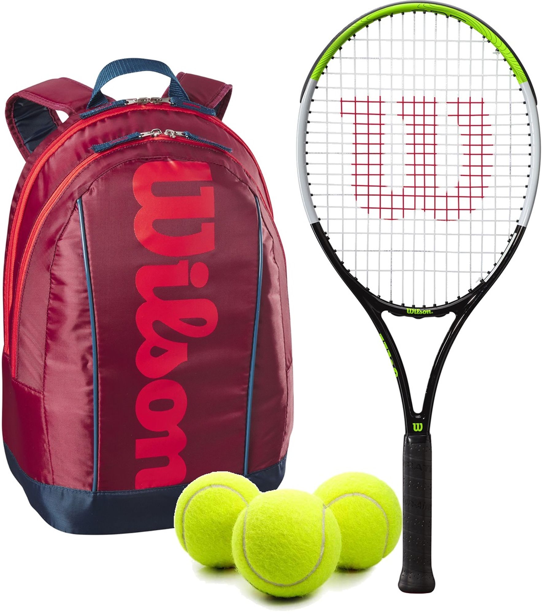 BladeFeelJr-WR8023803001U-Ball Wilson Blade Feel Junior Tennis Racquet + Backpack + 3 Tennis Balls (Red/Infrared)