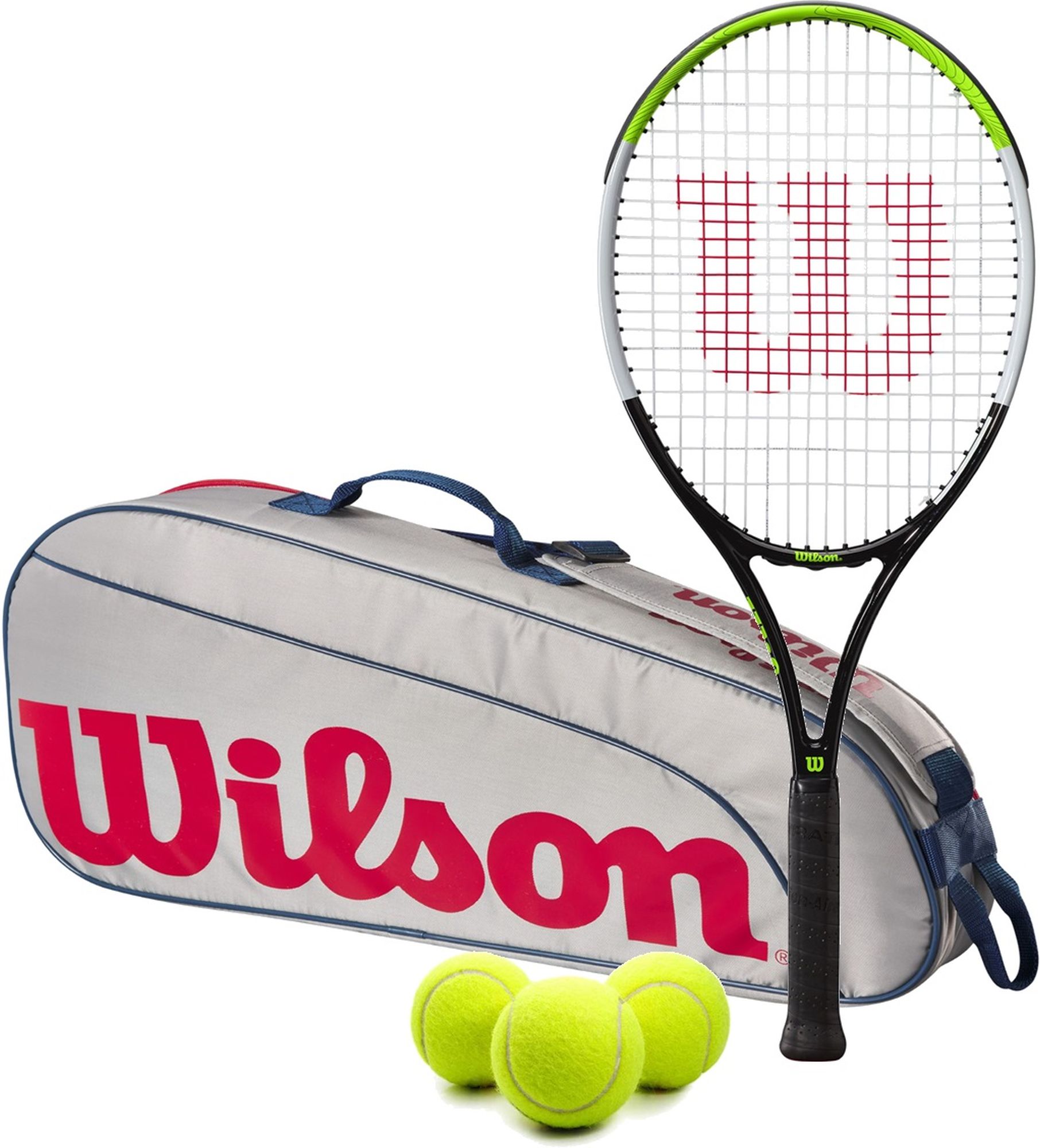 BladeFeelJr-WR8023901001U-Ball Wilson Blade Feel Junior Tennis Racquet + 3pk Bag + 3 Tennis Balls (Grey/Red)