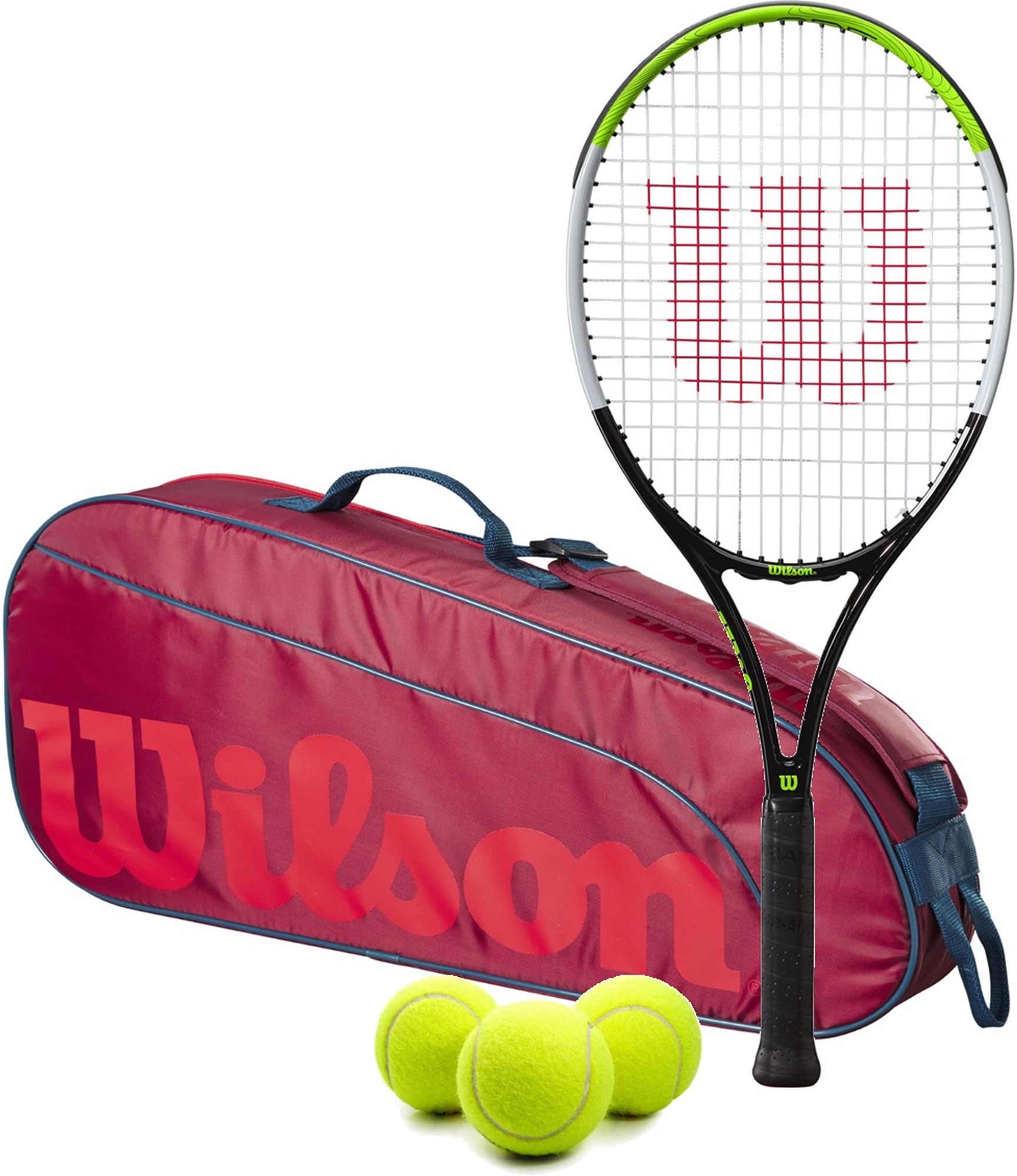 BladeFeelJr-WR8023903001U-Ball Wilson Blade Feel Junior Tennis Racquet + 3pk Bag + 3 Tennis Balls (Red/Infrared)