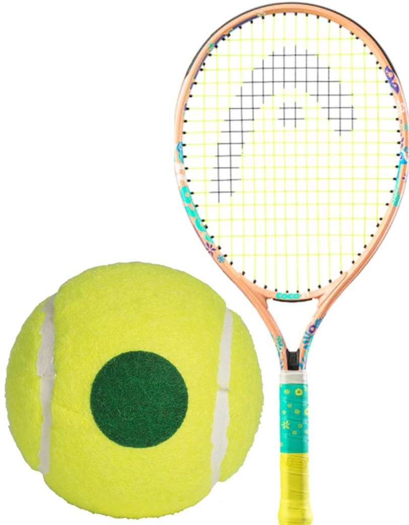 CocoJr-GreenDot Head Coco Junior Tennis Racquet bundled w 3 Green Dot Tennis Balls