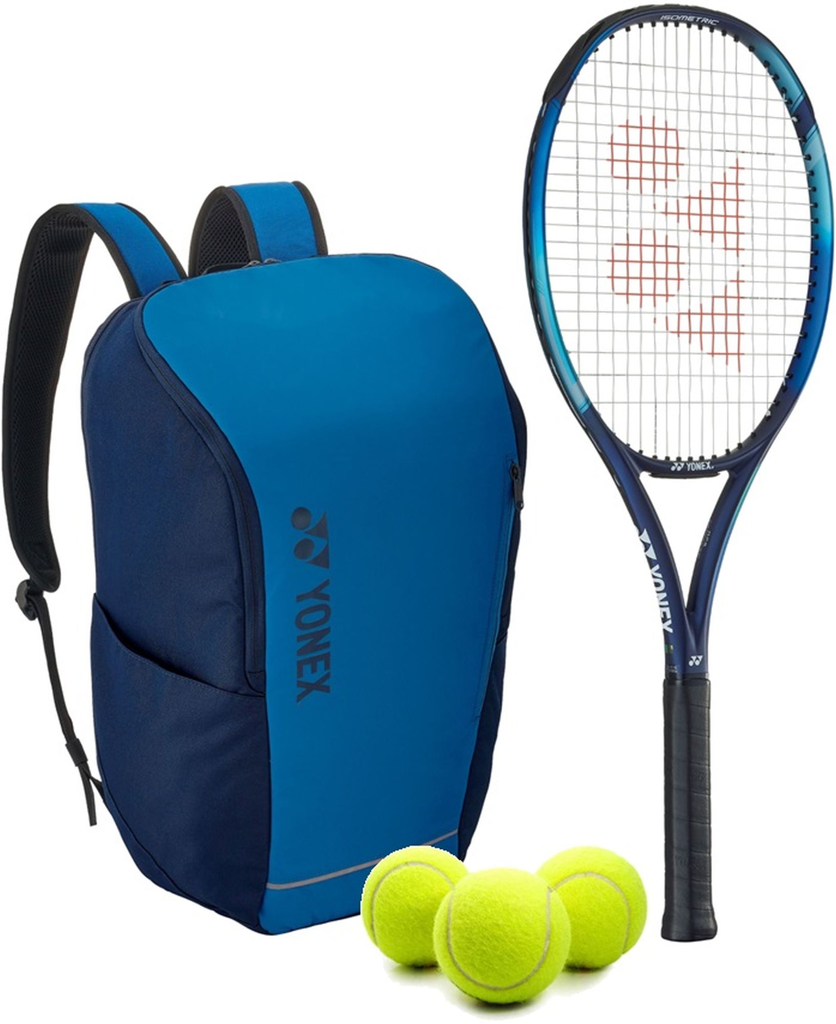 EZoneAce-BAG42312SSB-Ball Yonex EZone Ace 7th Gen Tennis Racquet + Backpack with 3 Tennis Balls (Sky Blue)