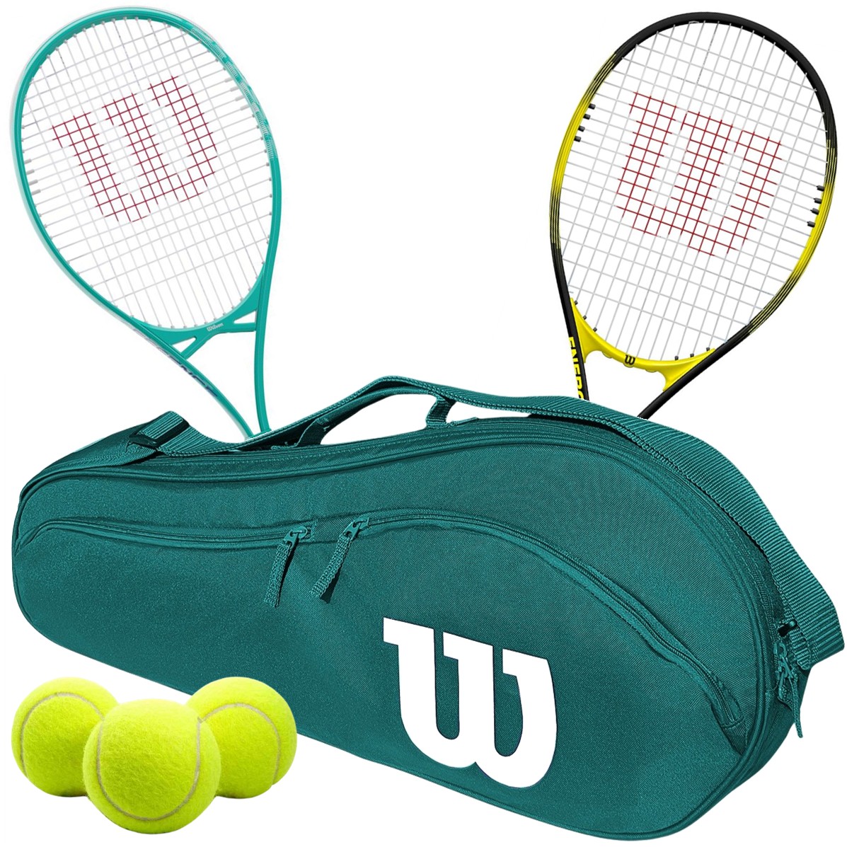 Essence-EnergyXL-AdvantageBag-PinkBalls Wilson Essence + Energy XL Tennis Racquet Doubles Bundle w an Advantage 2.5 Tennis Bag and 3 Tennis Balls